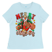 Baby Blue Merry Christmas black girl sneakers Ladies Tee - RanaPortraitStore