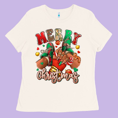 Ladies Tee Merry Christmas black girl sneakers
