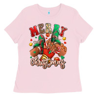 Bubblegum Pink Merry Christmas black girl sneakers Ladies Tee - RanaPortraitStore