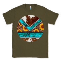 Army Green turquoise cowhide leopard sunflowers round Classic Tee - Artiststas