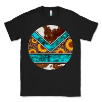Black turquoise cowhide leopard sunflowers round Classic Tee - Artiststas