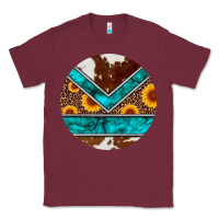 Burgundy turquoise cowhide leopard sunflowers round Classic Tee - Artiststas
