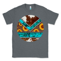 Charcoal Heather turquoise cowhide leopard sunflowers round Classic Tee - Artiststas