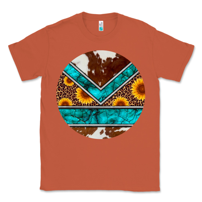 Turquoise Cowhide Leopard Sunflowers Round Classic Tee by Artiststas | Teevron
