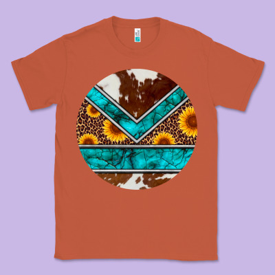 Turquoise Cowhide Leopard Sunflowers Round Classic Tee Designed By Artiststas