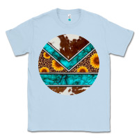 Dusty Blue turquoise cowhide leopard sunflowers round Classic Tee - Artiststas