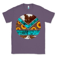 Lavender turquoise cowhide leopard sunflowers round Classic Tee - Artiststas