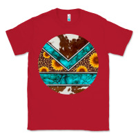Red turquoise cowhide leopard sunflowers round Classic Tee - Artiststas