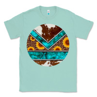 Seafoam turquoise cowhide leopard sunflowers round Classic Tee - Artiststas