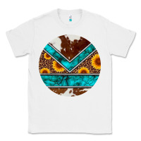 White turquoise cowhide leopard sunflowers round Classic Tee - Artiststas
