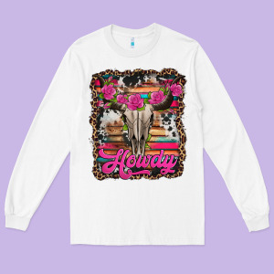 Howdy Valentine's Day Bull Skull Long Sleeve Tee Designed By Jasminsmagicworld