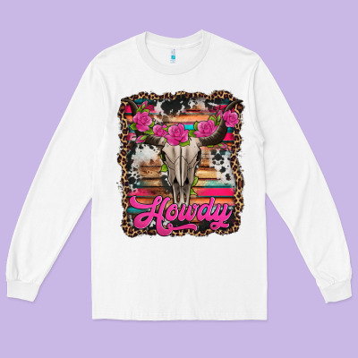Howdy Valentine's Day Bull Skull Long Sleeve Tee Designed By Jasminsmagicworld