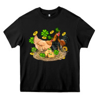 Black st patricks day farm chicken rooster chick  shamrock gold Heavy Core Tee - Artiststas