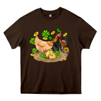 Chocolate Brown st patricks day farm chicken rooster chick  shamrock gold Heavy Core Tee - Artiststas