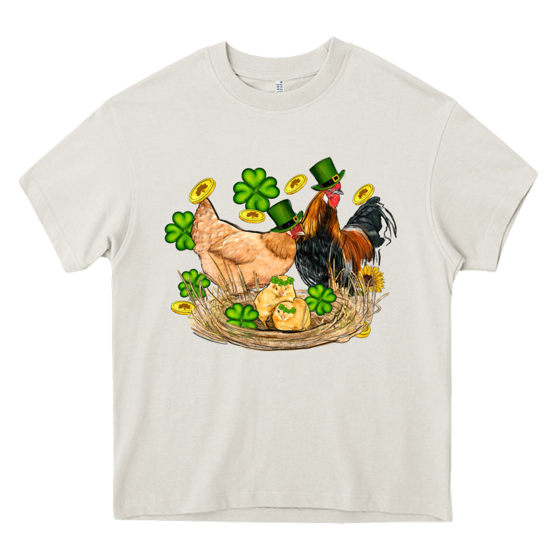 St Patricks Day Farm Chicken Rooster Chick  Shamrock Gold Heavy Core Tee by Artiststas | Teevron