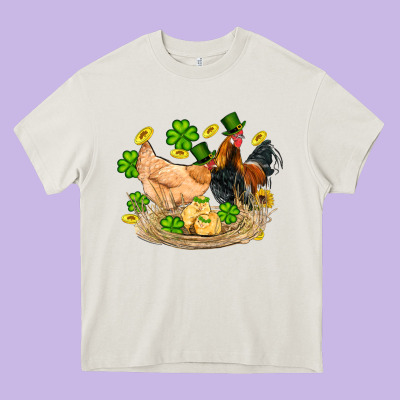 St Patricks Day Farm Chicken Rooster Chick  Shamrock Gold Heavy Core Tee Designed By Artiststas