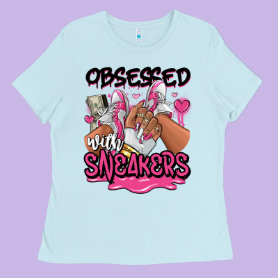 Ladies Tee Obsessed with sneakers pink afro woman