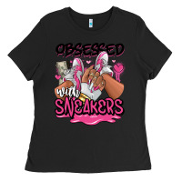Black Obsessed with sneakers pink afro woman Ladies Tee - RanaPortraitStore