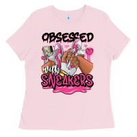 Bubblegum Pink Obsessed with sneakers pink afro woman Ladies Tee - RanaPortraitStore