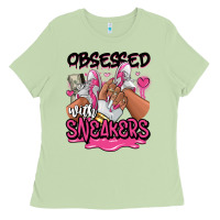 Matcha Obsessed with sneakers pink afro woman Ladies Tee - RanaPortraitStore