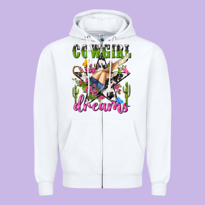 Western Rodeo Cowgirl Dreams Zipper Hoodie Designed By Nancycooperartshop