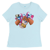 Baby Blue Pink and blue sneaker girl Ladies Tee - RanaPortraitStore