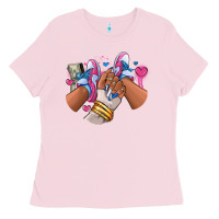 Bubblegum Pink Pink and blue sneaker girl Ladies Tee - RanaPortraitStore