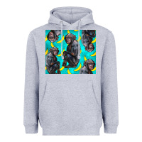 Heather Grey Chimpanzee And Banana Heavyweight Hoodie - LillyAllenDesigns