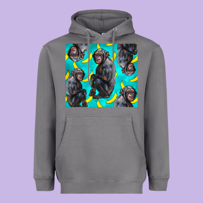 Chimpanzee And Banana Heavyweight Hoodie Designed By Lillyallendesigns