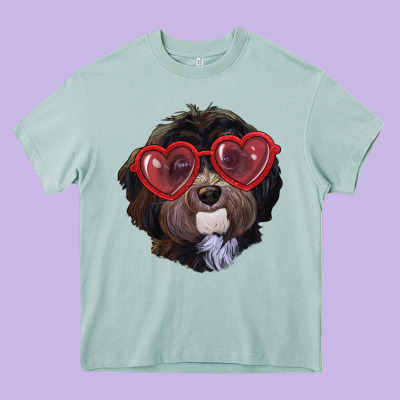 Heavy Core Tee Havanese dog with love glasses