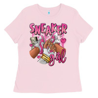 Bubblegum Pink Pink and white sneaker girl Ladies Tee - RanaPortraitStore