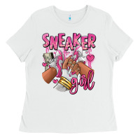 White Pink and white sneaker girl Ladies Tee - RanaPortraitStore