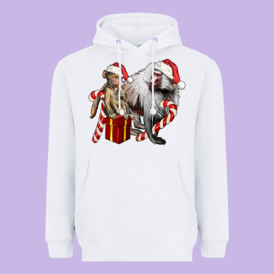 Christmas Baboon Baby And Mama Heavyweight Hoodie Designed By Lillyallendesigns