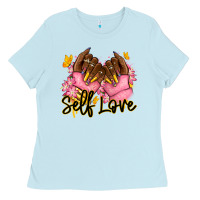 Baby Blue Self love pink afro nails Ladies Tee - RanaPortraitStore