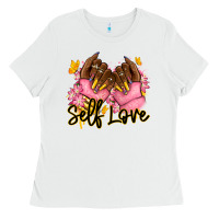 White Self love pink afro nails Ladies Tee - RanaPortraitStore