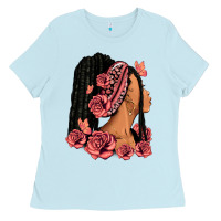 Baby Blue Pink roses afro woman Ladies Tee - RanaPortraitStore