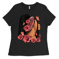 Black Pink roses afro woman Ladies Tee - RanaPortraitStore