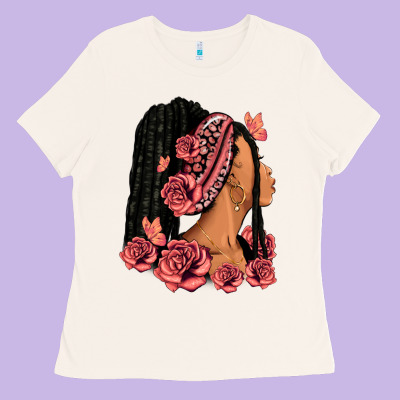 Ladies Tee Pink roses afro woman