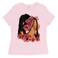 Bubblegum Pink Pink roses afro woman Ladies Tee - RanaPortraitStore