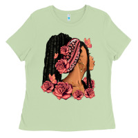 Matcha Pink roses afro woman Ladies Tee - RanaPortraitStore