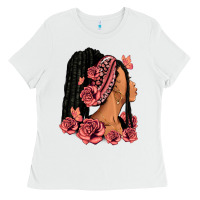 White Pink roses afro woman Ladies Tee - RanaPortraitStore
