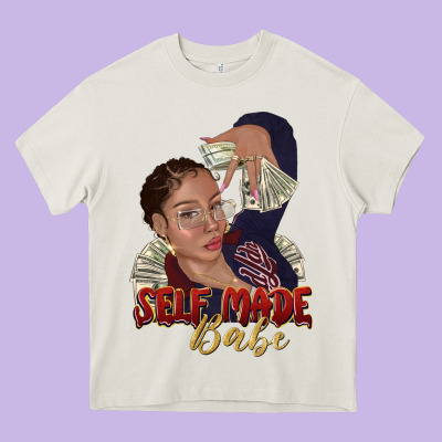 Self Made Babe Afro Black Woman Heavy Core Tee Designed By Texasbilliewilder