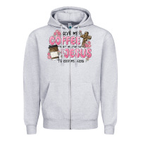 Heather Grey give me coffee jesus Zipper Hoodie - MaliasSmallBusiness