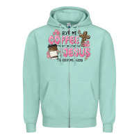 Seafoam give me coffee jesus Zipper Hoodie - MaliasSmallBusiness