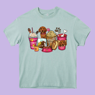 Dachshund Coffee Cups Heavy Core Tee Designed By Zillion Design Studio