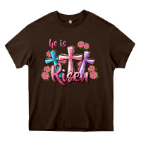 Chocolate Brown He Is Risen Cross Heavy Core Tee - RanaPortraitStore