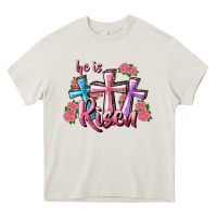 Cream He Is Risen Cross Heavy Core Tee - RanaPortraitStore