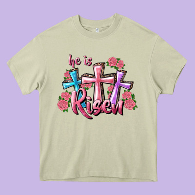 Heavy Core Tee He Is Risen Cross