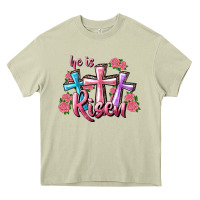 Mossy He Is Risen Cross Heavy Core Tee - RanaPortraitStore
