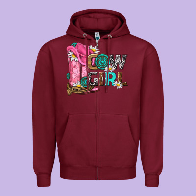 Western Cowgirl Zipper Hoodie Designed By Nancycooperartshop